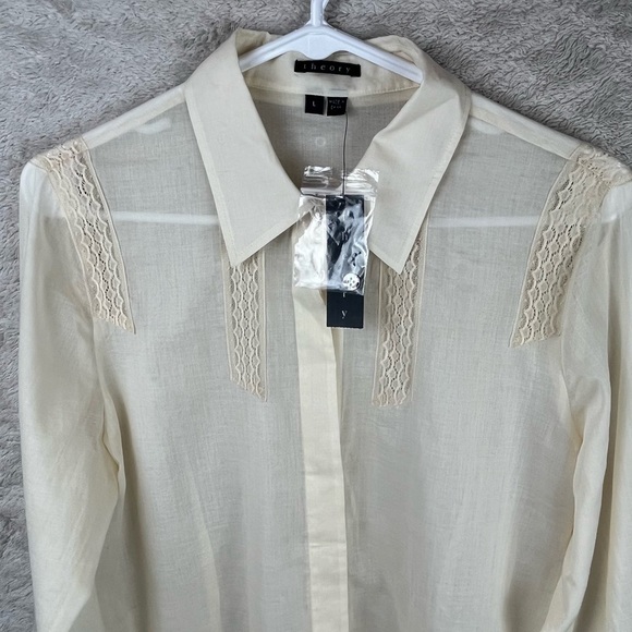 NWT Women's THEORY Alynn Ivory Button Down Shirt Sz L Washed Gauze - Picture 2 of 15